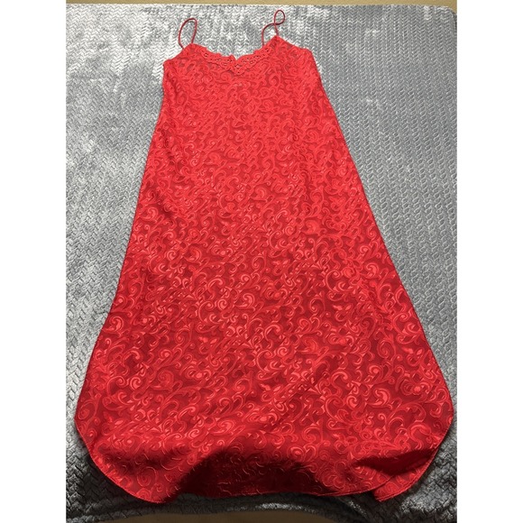 Lucie Ann Nightgown‎ Red Brocade Size Small Sheer Embroidered Strappy Vintage - Picture 3 of 12